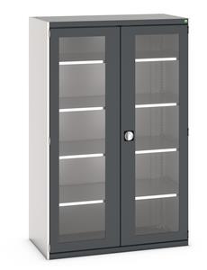 Bott Cubio Window Door Cupboard with lockable doors and clear perspex windows. External dimensions are 1300mm wide x 650mm deep x 2000mm high and the cupboard is supplied with 4 x 160kg capacity shelves.... Bott Cubio Window Clear Door Cupboards